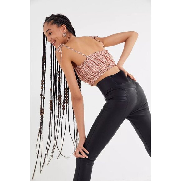 URBAN OUTFITTERS Red Check Cotton Crinkle Tie Shoulder Cropped Tank, Size S - Picture 4 of 15